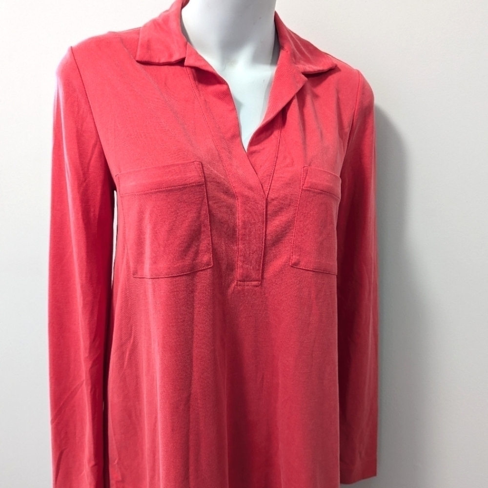 BCBGMaxazria Oversized Shirt dress with collar Blakely Vintage Red Berry Size XS - Picture 3 of 8